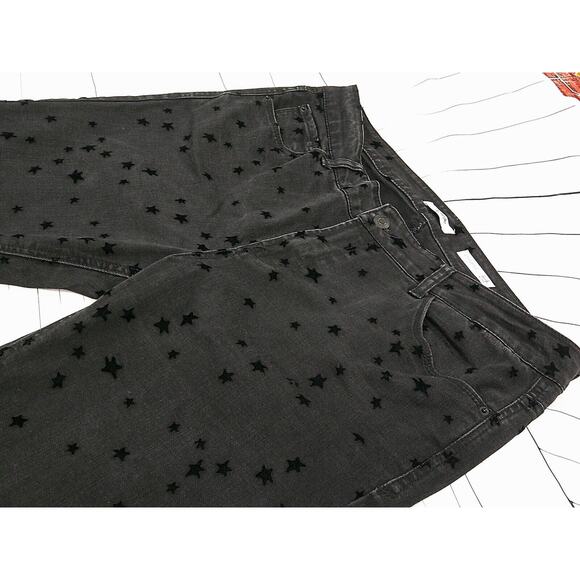 KENSIE Black W/Black Embossed Velvet Stars Ankle Mid Rise Skinny Jeans-Womens 14 - Picture 8 of 11